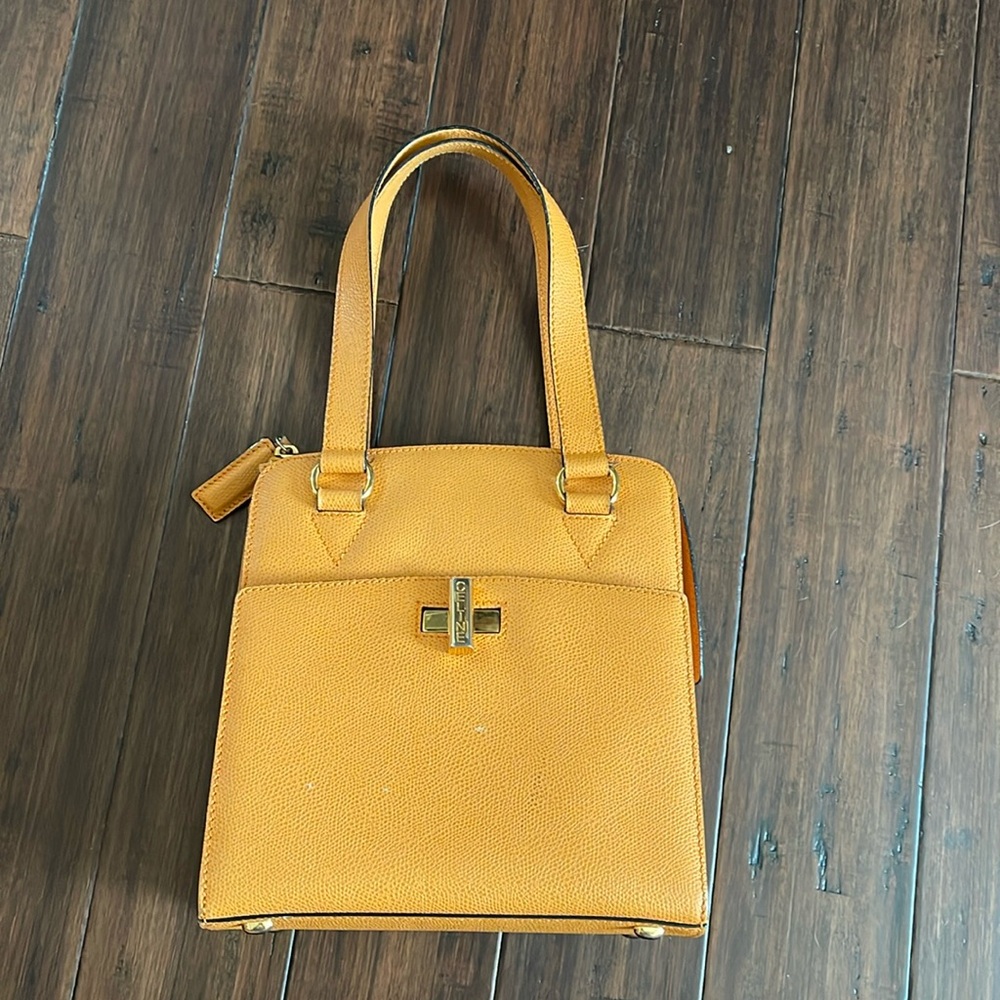 CELINE LOGOS Hand Tote Bag Orange Twist Lock Bag.